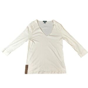 Lauren Jeans Co Cream Ribbed V-Neck Lace Up Side Leather Top XL Cotton Layering